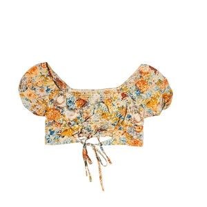 Floral Puff Sleeve Crop Top